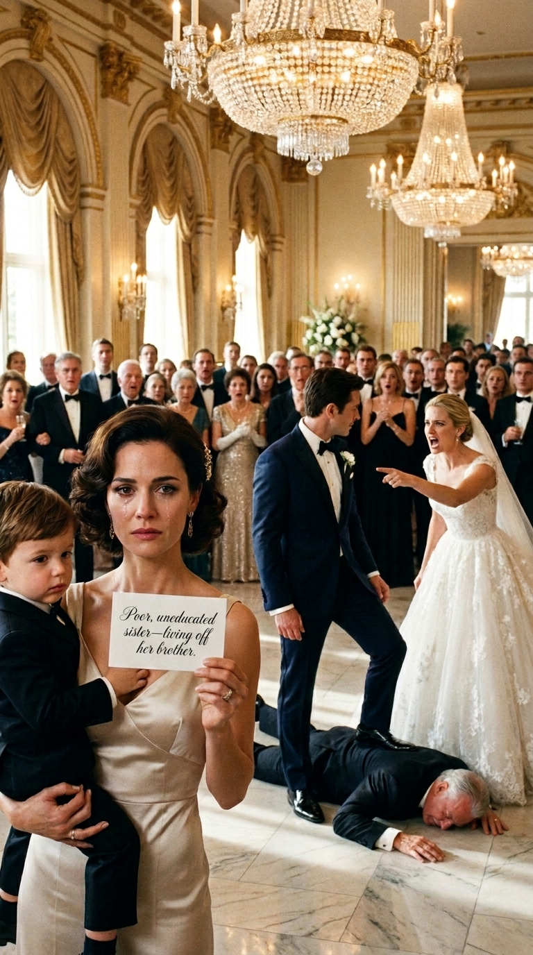 I arrived at my little brother’s wedding full of happiness, after sacrificing years of my life to help raise him. But my name card read, “Poor, uneducated sister—living off her brother.” The bride’s family burst out laughing. I was ready to swallow the shame and leave, until my brother held my hand and said to his future father-in-law, “You just made the most expensive mistake of your life.” The room fell dead silent for a few seconds. The next morning…