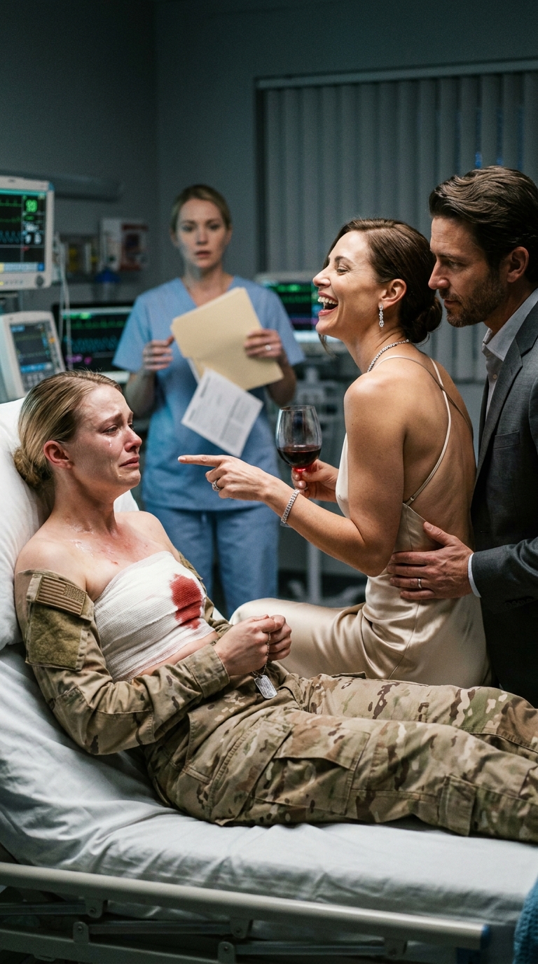 My husband drained my 0,000 lung transplant fund to pay for his extravagant wedding… to my younger sister. “You spent our whole marriage in combat boots, let a real woman make him happy,” she giggled, tossing my military medals into the hospital trash can. “Pull her oxygen, we’re late for the rehearsal dinner,” my husband ordered the nurse. They left me gasping for air to go drink champagne. As my vision faded, I pressed the hidden button on my titanium dog tag—and exactly three minutes later…
