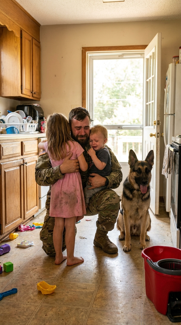 I returned home after two long years believing my children would be waiting for me with their mother, but instead I found them alone, an empty refrigerator, and a dog standing guard at the front door. My daughter looked at me and quietly said, “Mom left, and I’ve been taking care of my little brother.” Then I opened a bank envelope and realized something far worse was still coming.