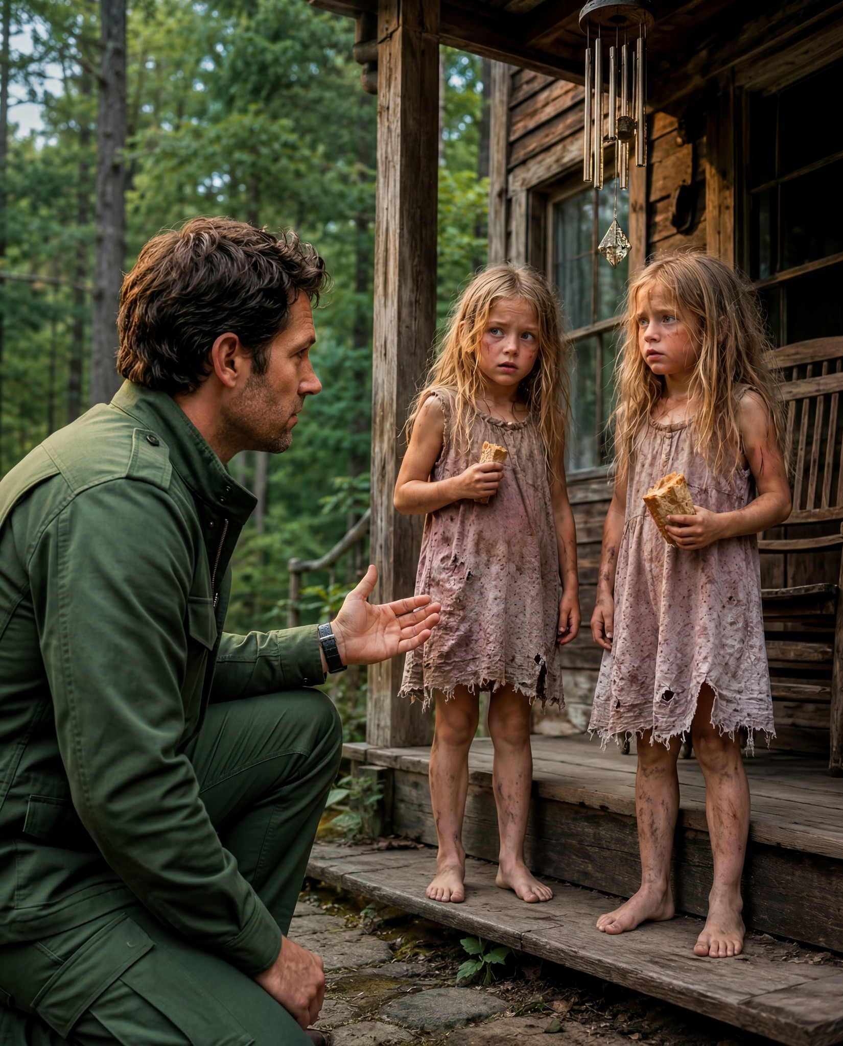 PART 3 : I thought I was driving to my late wife’s mountain house to finally let her go. Instead, I found two abandoned twin girls standing barefoot on the porch, clutching stale bread like it was the last thing keeping them alive. Minutes later, one of them whispered my wife’s name… and led me toward a hidden trail only Olivia had ever known.