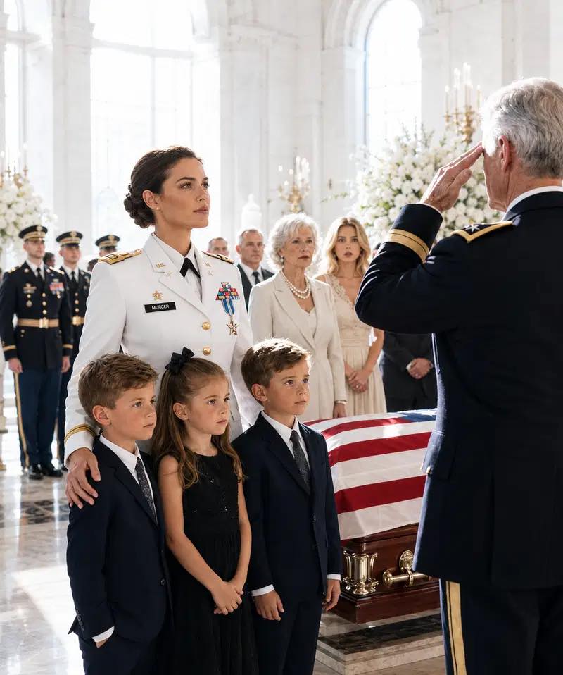 At my ex-husband’s military funeral, his pregnant mistress sat in front as his family treated her like the widow. But when the general came forward with the folded flag, he walked past her, stopped in front of me and our triplets, then saluted. “Captain,” he said for everyone to hear. What happened next stunned the entire cemetery.