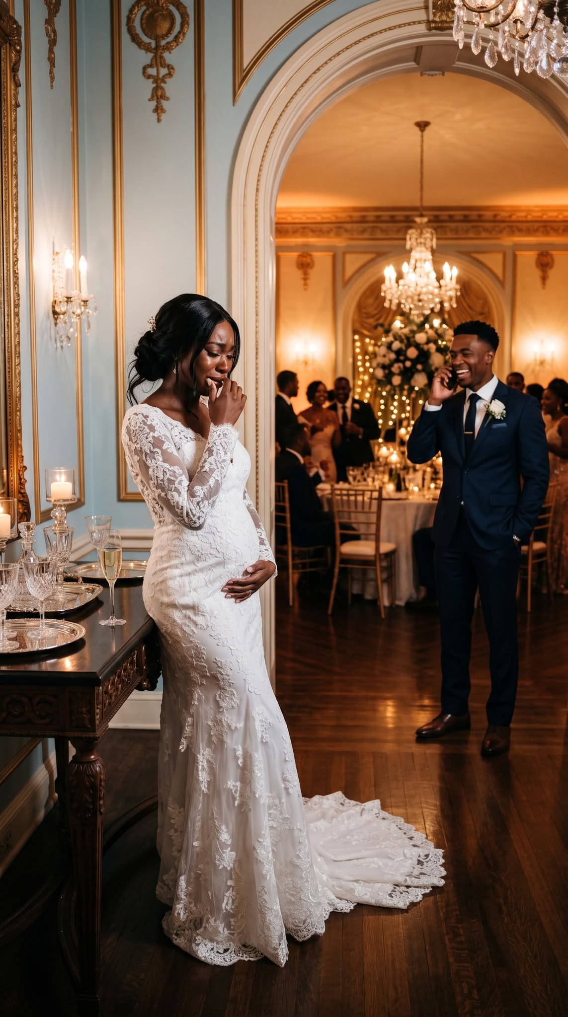 An hour before my wedding, I hid in the bathroom, overwhelmed by morning sickness. Then I heard my fiancé whisper, “I never loved her… this baby doesn’t change anything.” I was about to run out and call off the wedding—until a message stopped me: “Don’t do that.” The decision I made next changed my life forever.