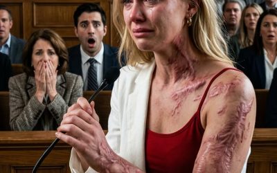 At our divorce hearing, my husband presented fake psych reports to steal my assets. “You’ll be starving on the street,” he laughed, holding his mistress’s hand. He thought I was just a broken, silent victim. I didn’t argue or cry. I calmly unbuttoned my silk blouse. When they saw what covering my chest and arms, the judge gasped. The entire courtroom went dead silent. “Your Honor,” I whispered, staring at my husband. “This is no longer a divorce hearing. It’s the trial of the darkest secret you believed would stay buried forever.” My husband’s smile turned into pure terror…