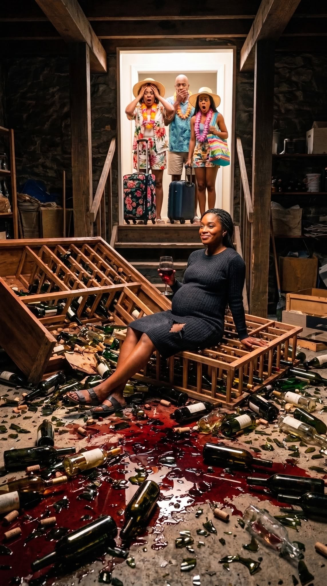 My family locked me in the basement to give birth. Days later, they returned to find a dark red liquid seeping from the door. As my mother screamed, a voice whispered behind her, “Looking for me?