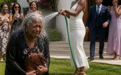 At my son’s engagement party, his fiancée bathed me with a hose in front of 30 guests and mocked me: “Beggers don’t get married here.” I just clutched my shopping bag against my chest, letting my phone keep recording, waiting for her to discover who she really was.